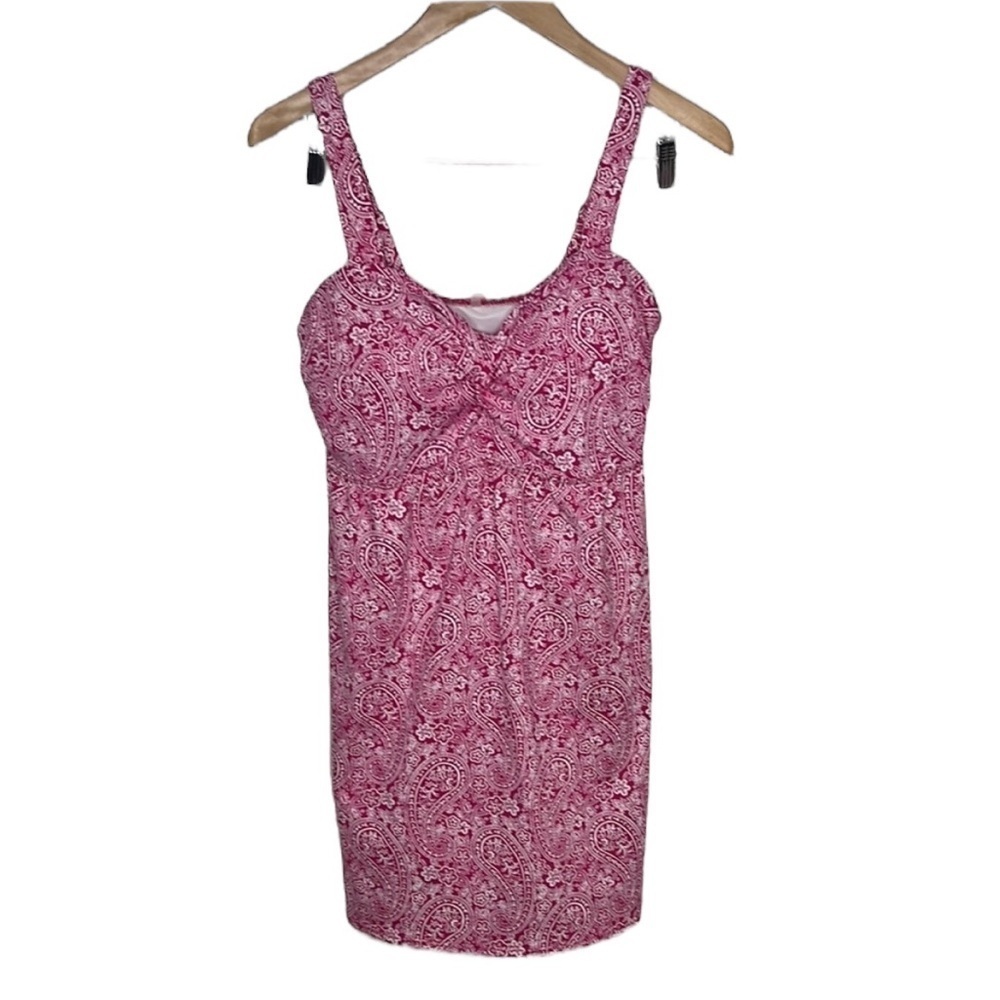 Lands' End Pink White Swim Dress Dresskini Women Size 12 Top Only